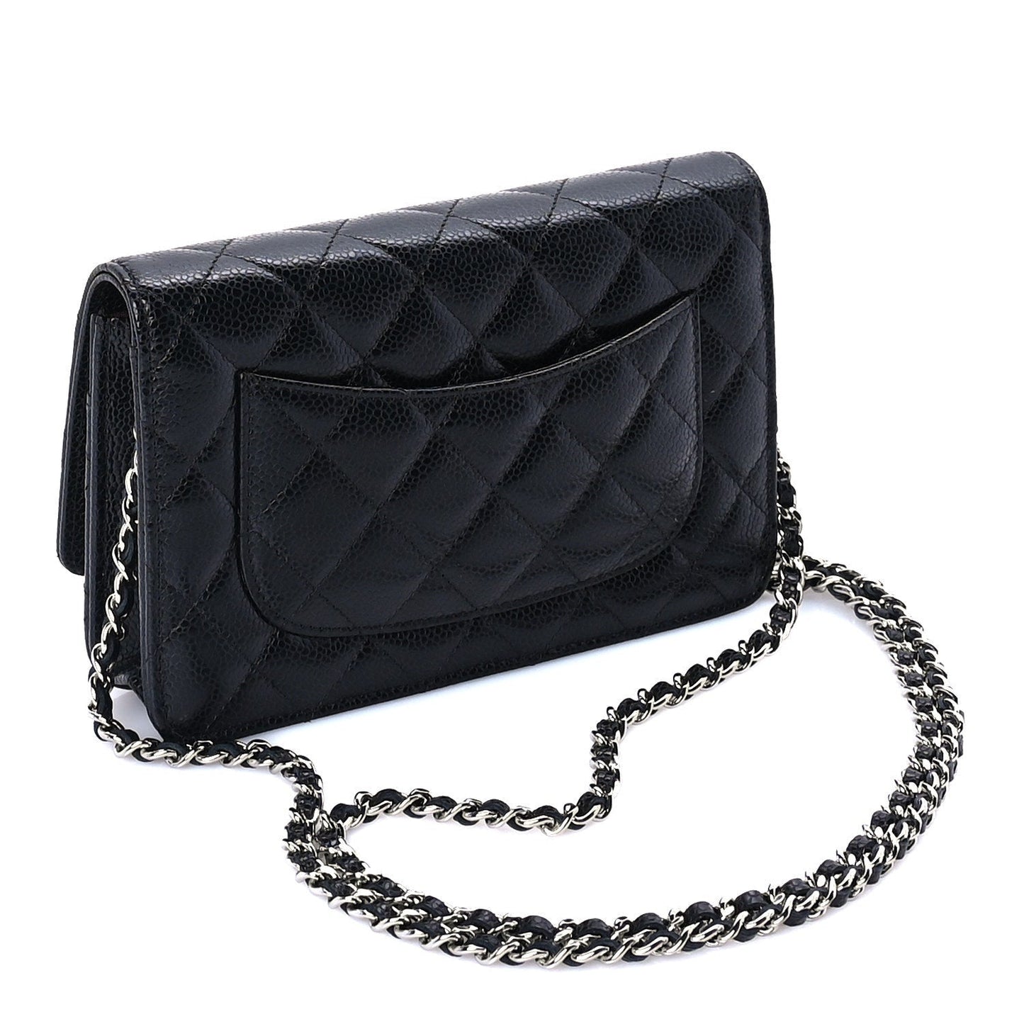 Caviar Quilted Wallet on Chain WOC  Black