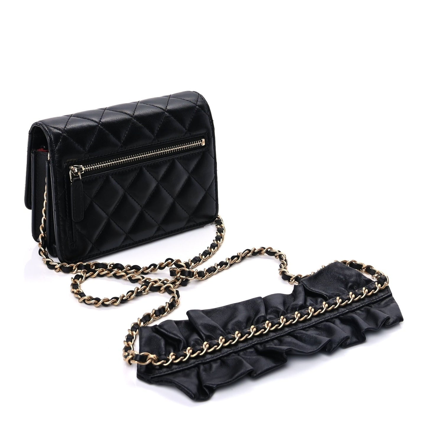 Lambskin Quilted Mini Romance Wallet On Chain WOC Black