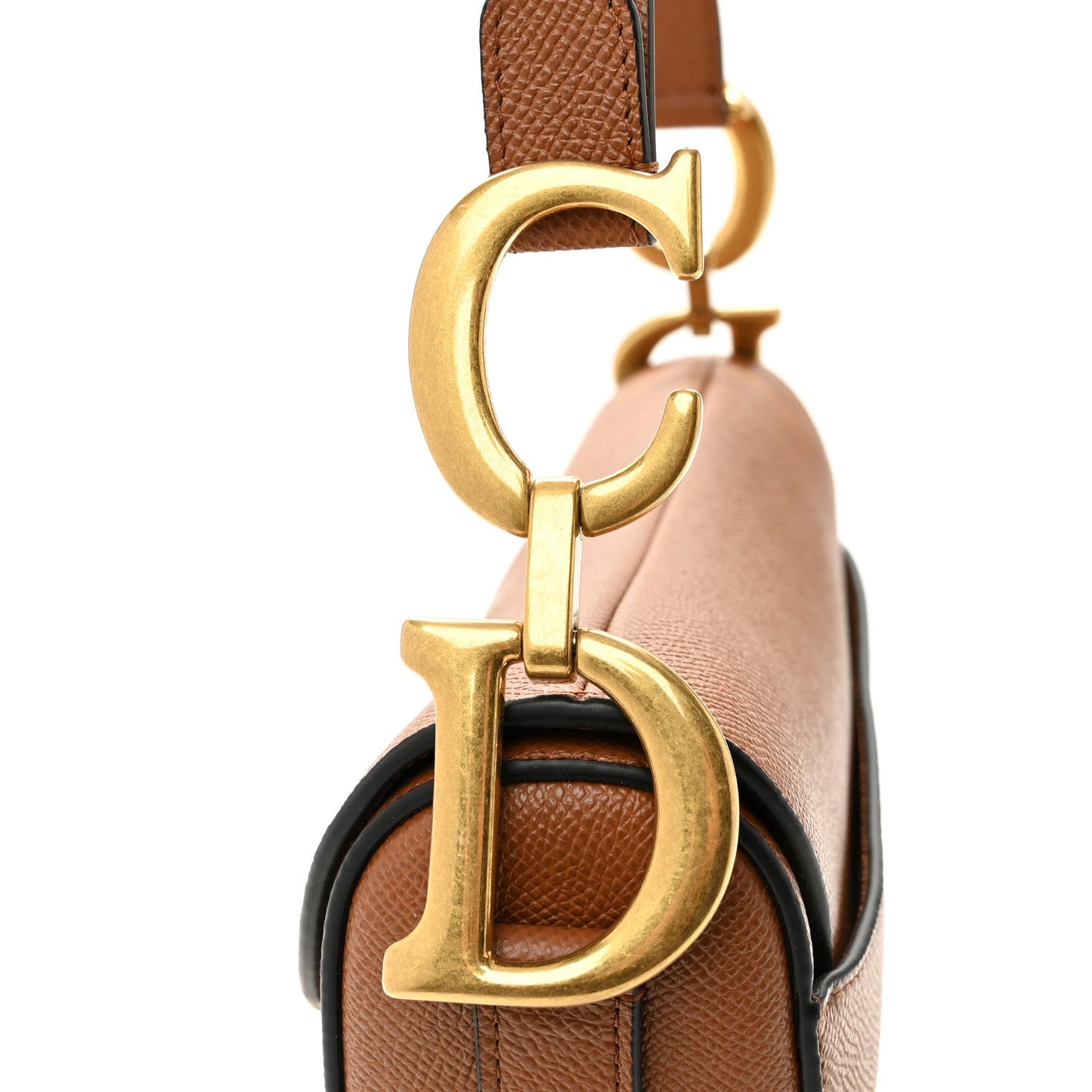 Grained Calfskin Saddle Bag With Strap Camello