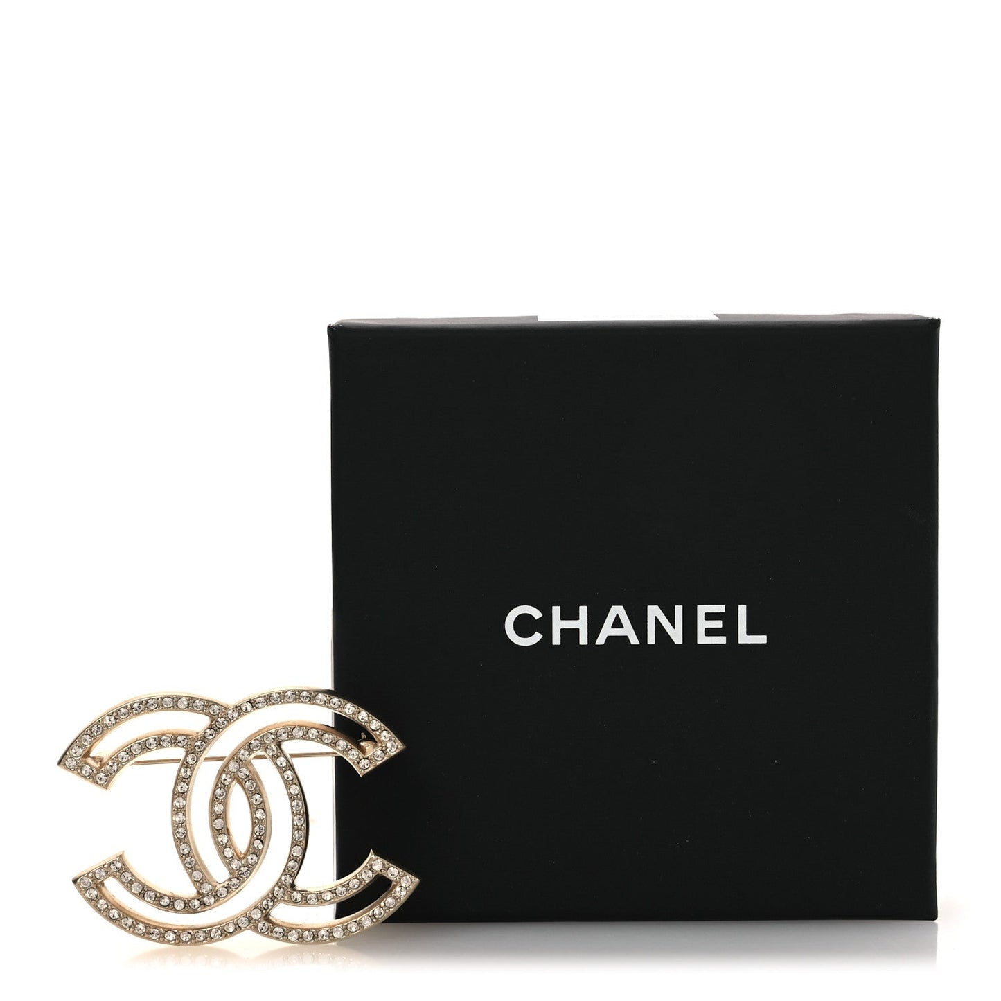 Metal Crystal CC Brooch Gold