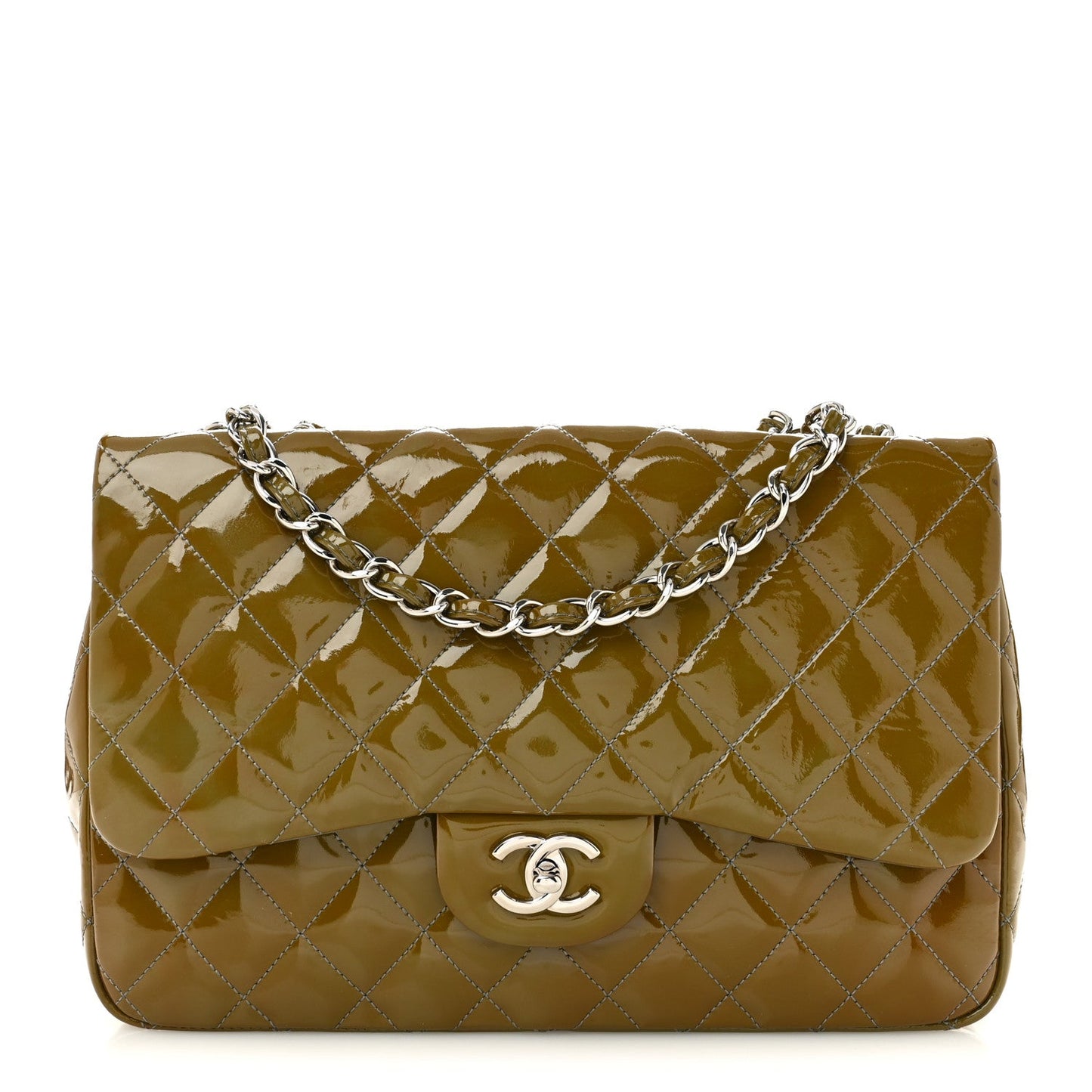 Patent Quilted Jumbo Single Flap Grey