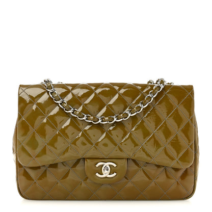 Patent Quilted Jumbo Single Flap Grey
