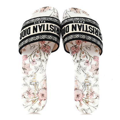 Canvas Embroidered Millefiori Dway Flat Slide Sandals 37 Black White Multicolor