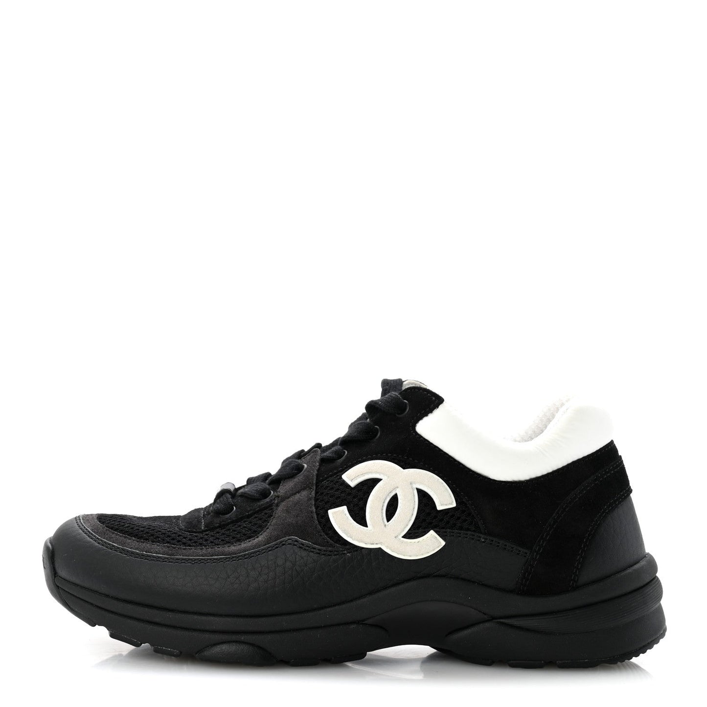 Mesh Suede Grained Calfskin Womens CC Sneakers 38 Black White