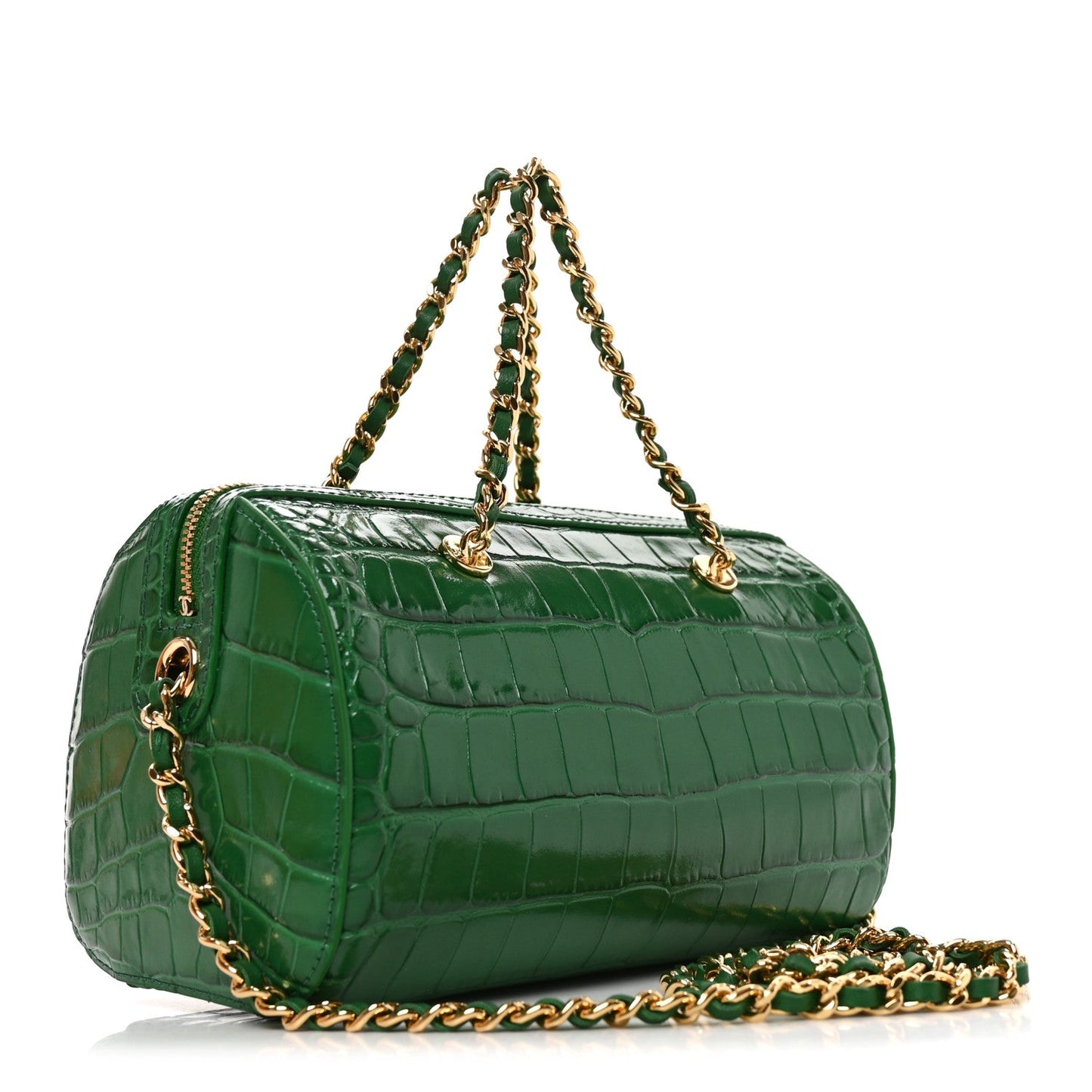 Calfskin Crocodile Embossed Mini Bowling Clutch With Chain Green