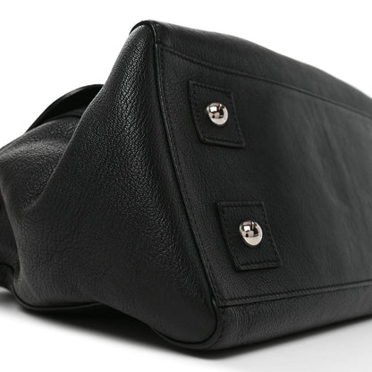 Glossy Goatskin Medium Del Rey Satchel Black