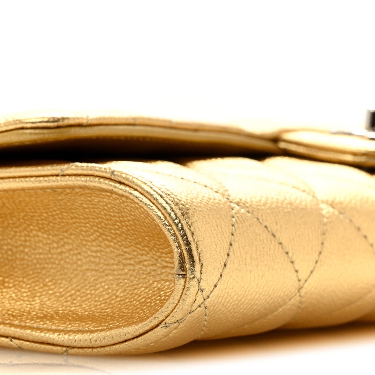 Metallic Caviar Quilted Top Handle Long Clutch With Chain Gold