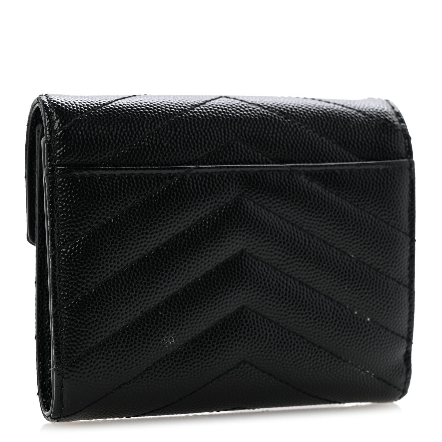 Grain De Poudre Matelasse Chevron Monogram Compact Tri Fold Wallet Black