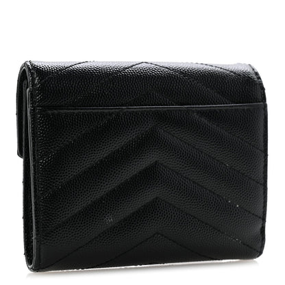 Grain De Poudre Matelasse Chevron Monogram Compact Tri Fold Wallet Black
