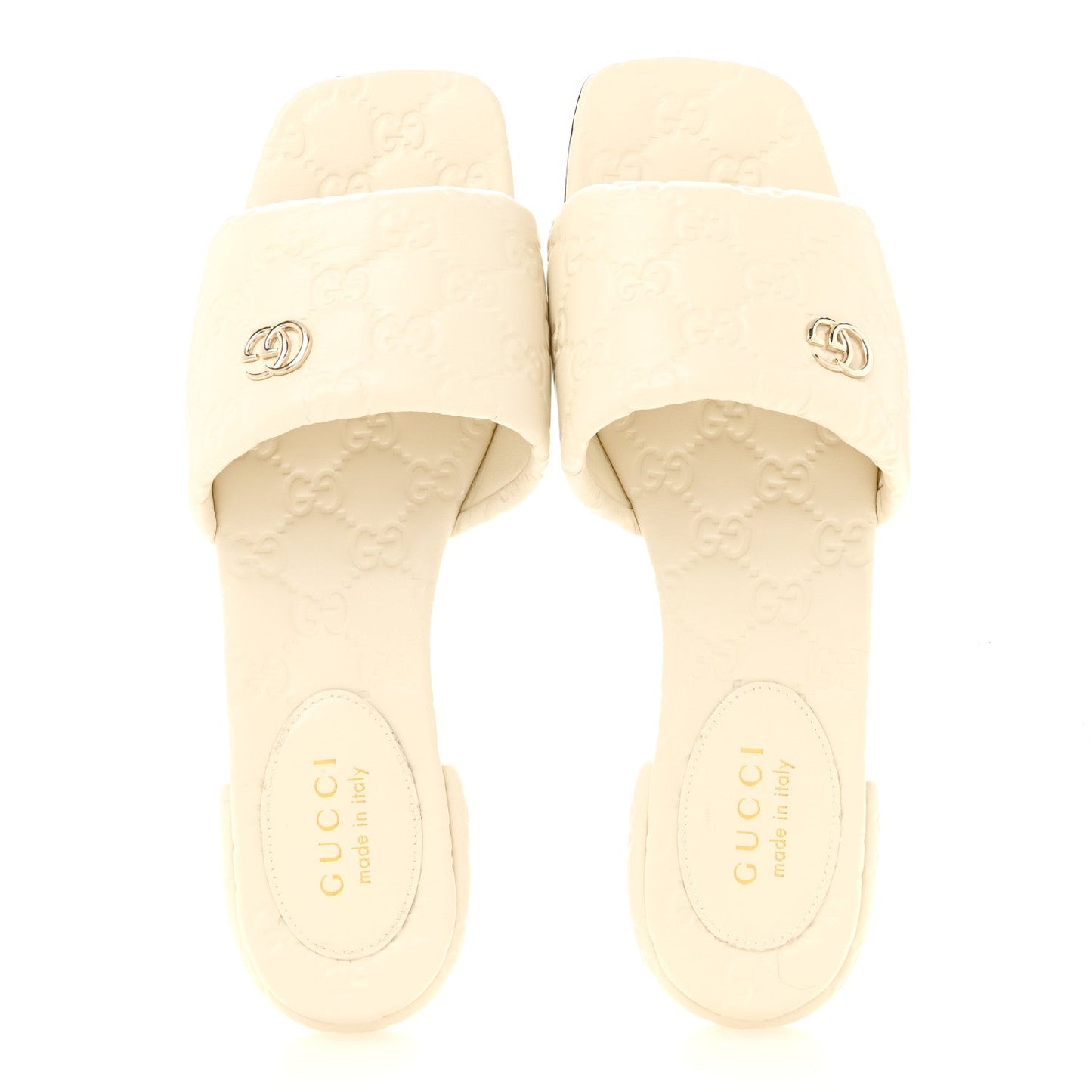 Nappa Double GG Flat Slide Sandals 38.5 New Ivoire