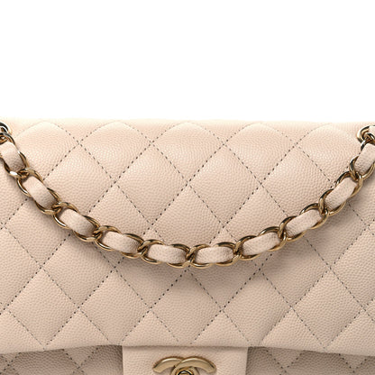 Caviar Quilted Medium Double Flap Ecru