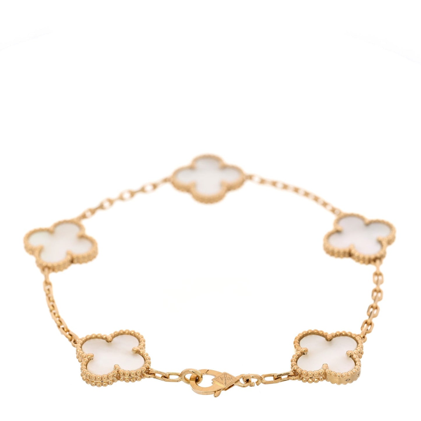 18K Yellow Gold Mother of Pearl 5 Motifs Vintage Alhambra Bracelet
