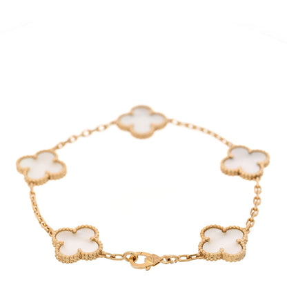18K Yellow Gold Mother of Pearl 5 Motifs Vintage Alhambra Bracelet