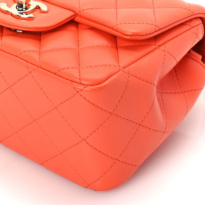 Lambskin Quilted Mini Square Flap Orange
