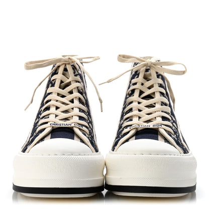 Technical Knit Calfskin Oblique Womens Walk'n Dior High Top Sneakers 41 Deep Blue