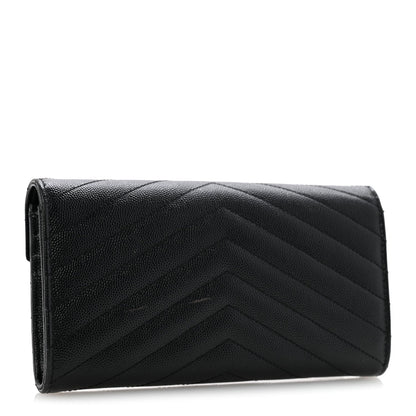 Grain De Poudre Matelasse Chevron Monogram Flap Wallet Black