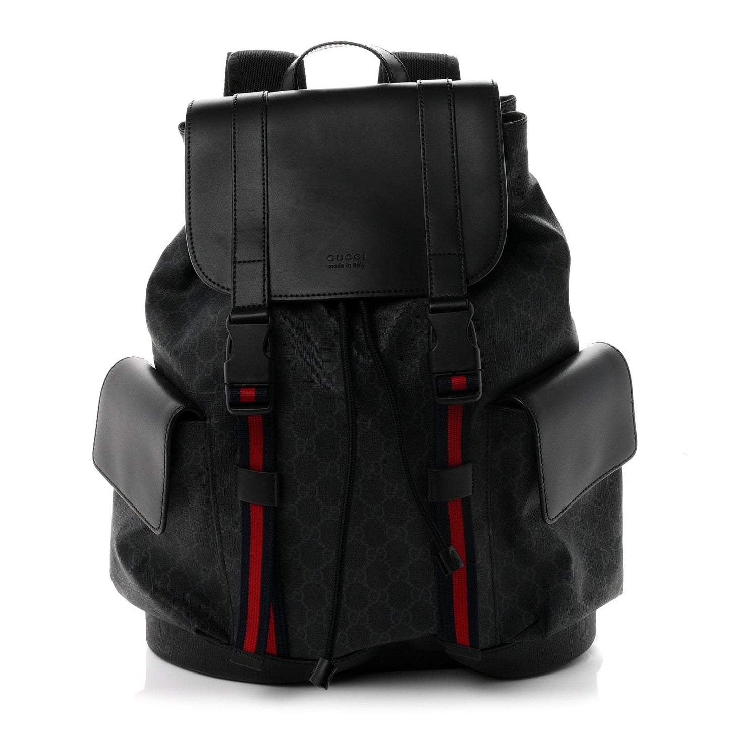 Soft GG Supreme Monogram Calfskin Web Double Buckle Backpack Black