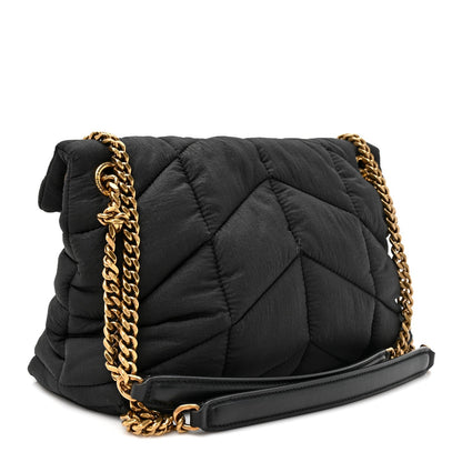 Nylon Quilted Small Loulou Puffer Monogram Chain Satchel Black