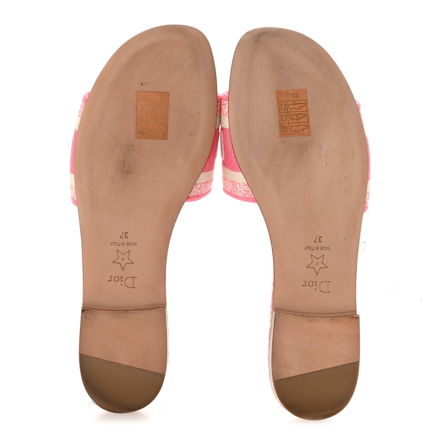 Canvas Toile de Jouy Embroidered Dway Flat Slide Sandals 37 Off White Pink