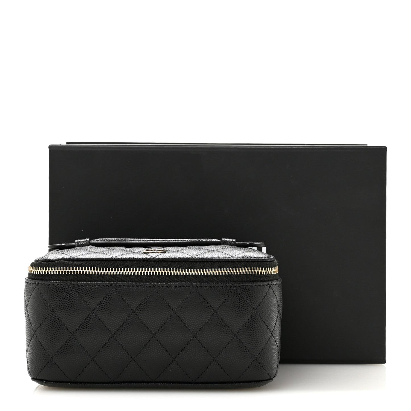 Caviar Quilted Top Handle Jewelry Case Black