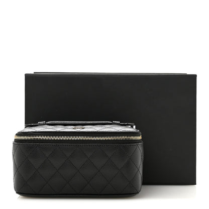 Caviar Quilted Top Handle Jewelry Case Black
