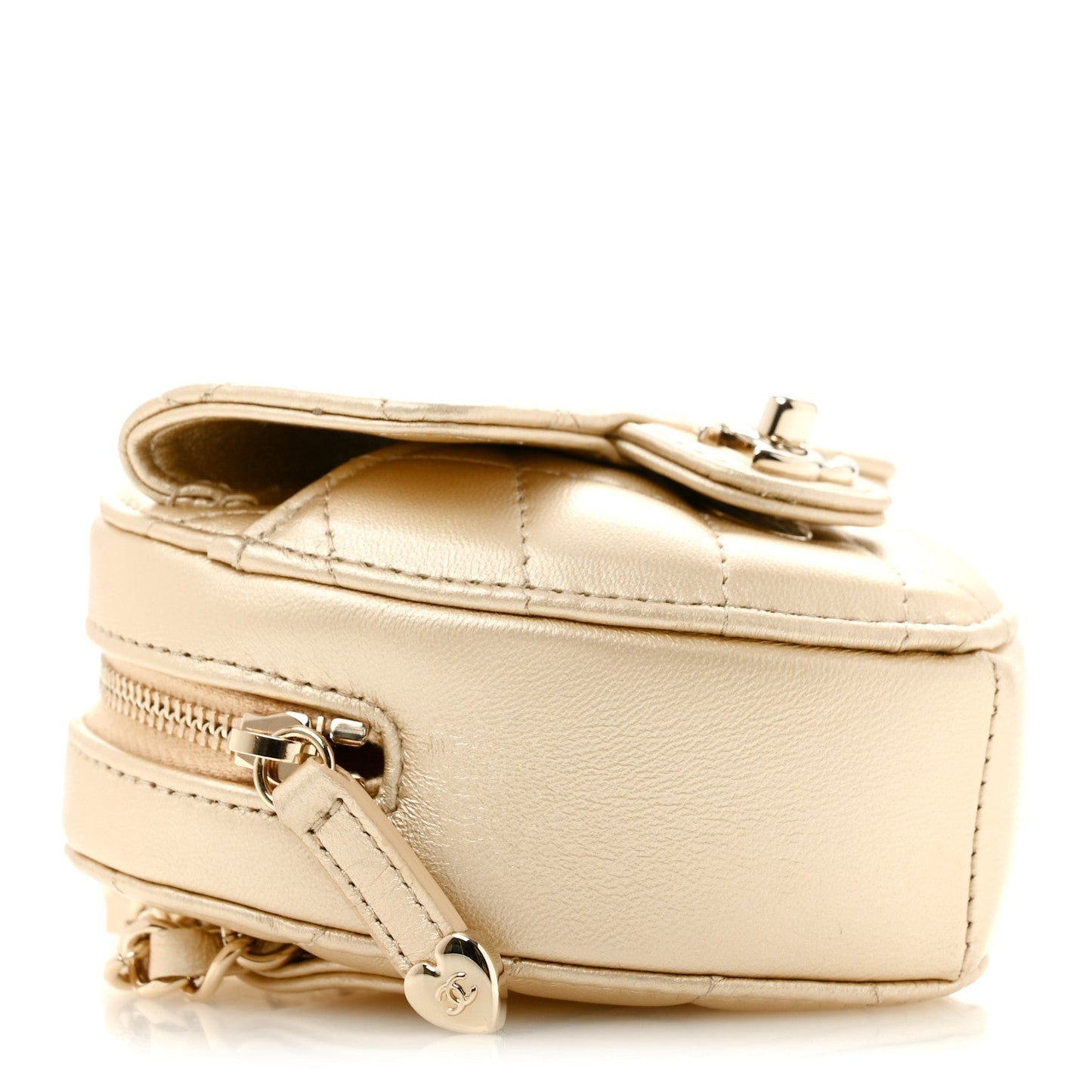 Metallic Lambskin Quilted CC In Love Heart Waist Belt Bag With Chain Gold