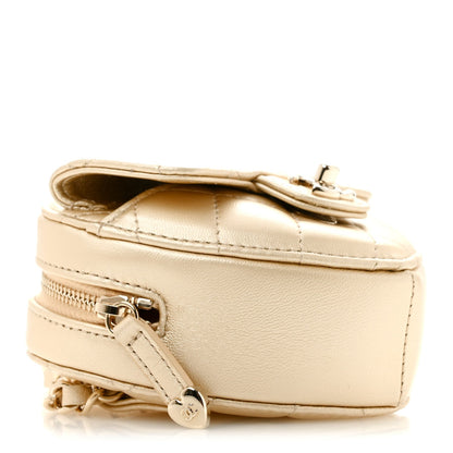Metallic Lambskin Quilted CC In Love Heart Waist Belt Bag With Chain Gold