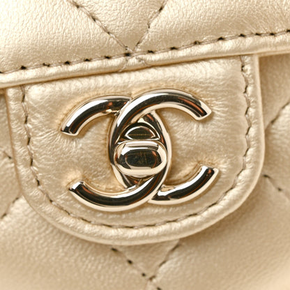 Metallic Lambskin Quilted CC In Love Heart Waist Belt Bag With Chain Gold