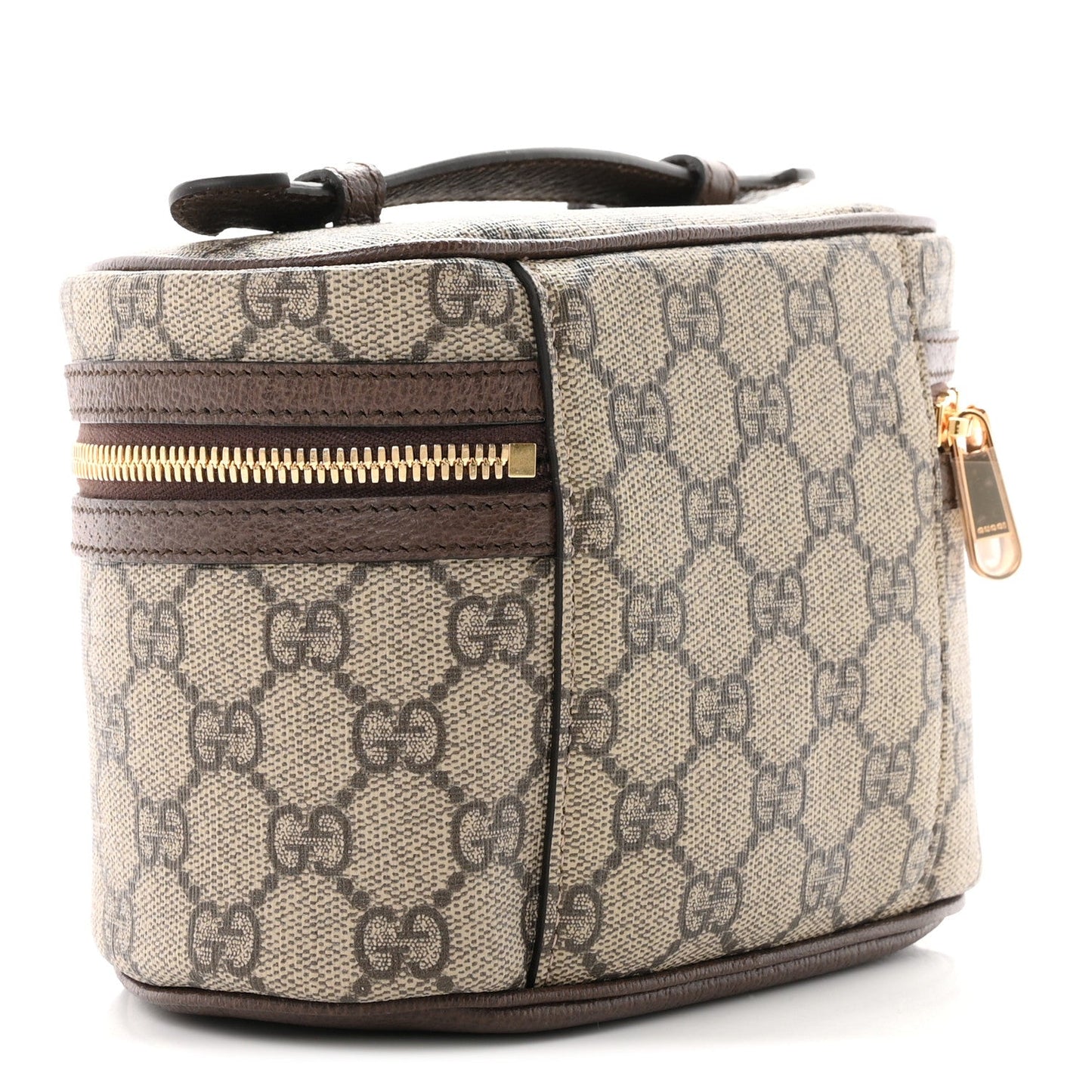 GG Supreme Monogram Textured Calfskin Web Ophidia Vanity Cosmetic Case Beige Ebony New Acero
