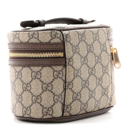 GG Supreme Monogram Textured Calfskin Web Ophidia Vanity Cosmetic Case Beige Ebony New Acero