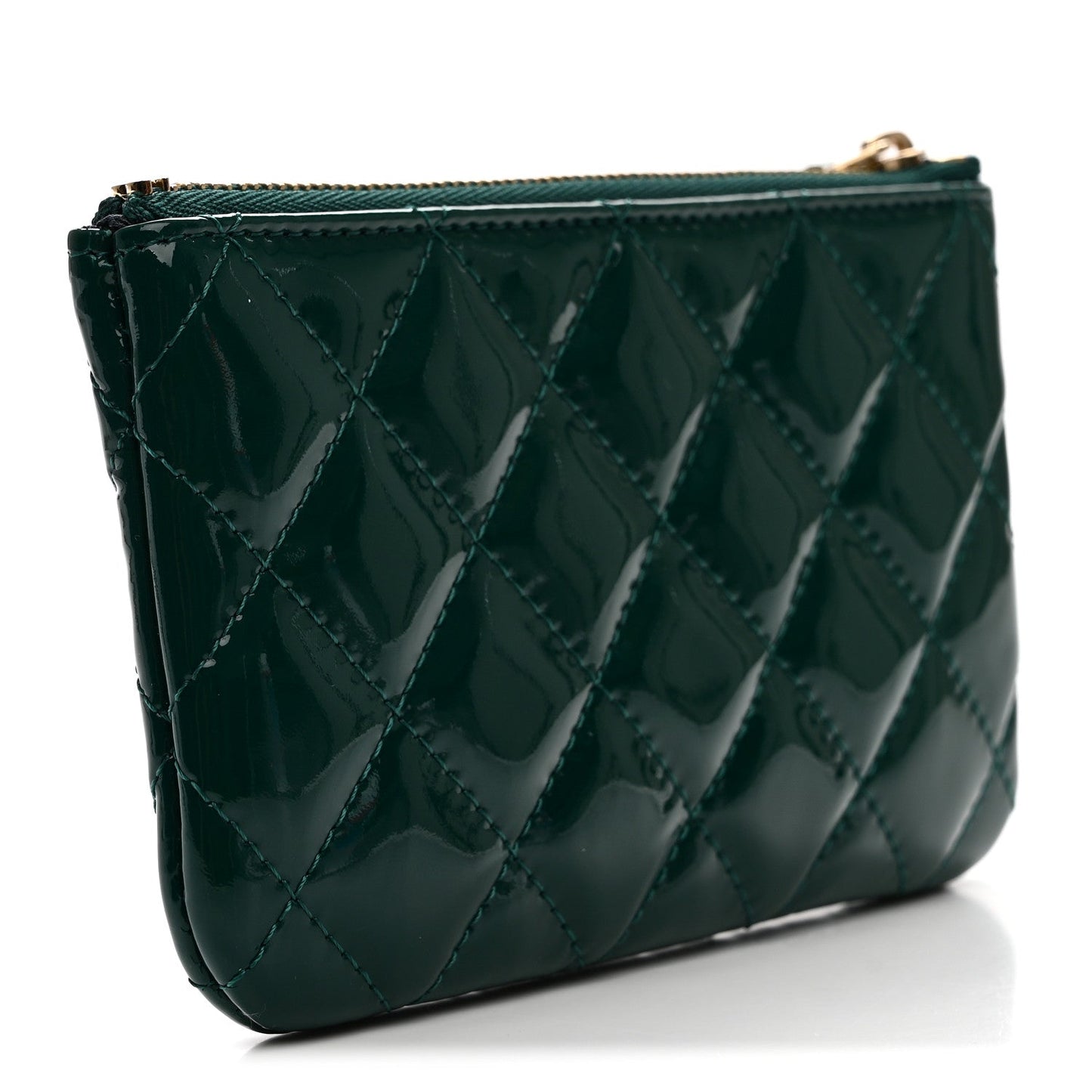 Patent Quilted Small Cosmetic Case Green