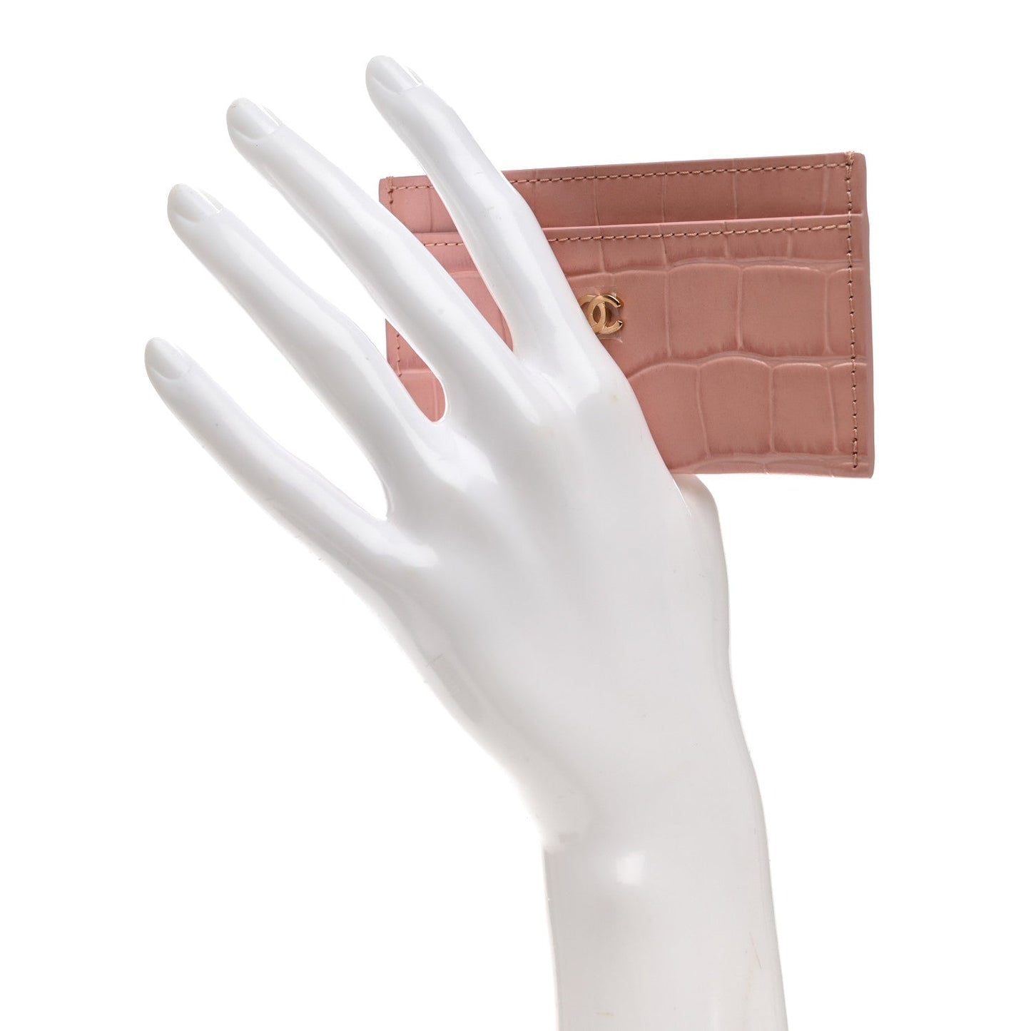 Calfskin Crocodile Embossed Crococo Card Holder Light Pink