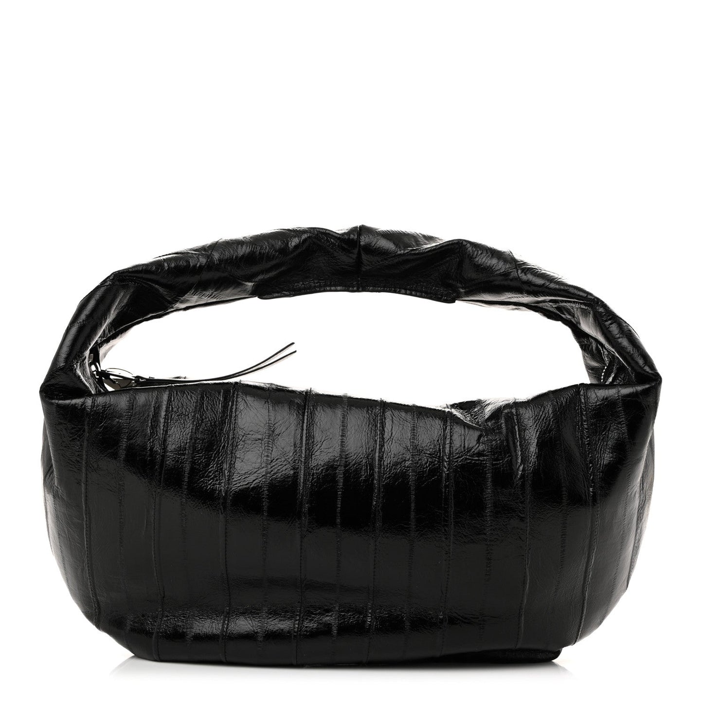 Glossy Calfskin Eelskin Embossed Medium Olivia Hobo Black