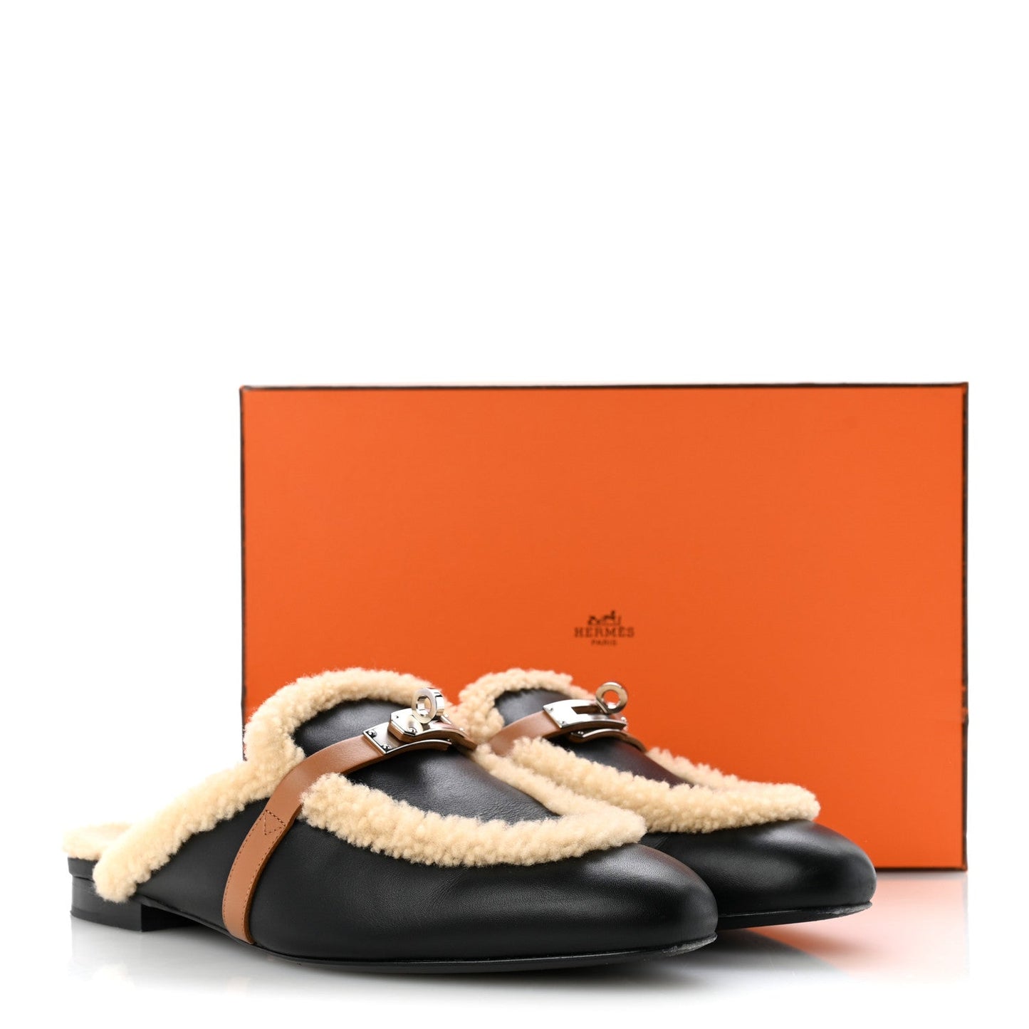 Shearling Calfskin Womens Oz Mules 40.5 Naturel Black