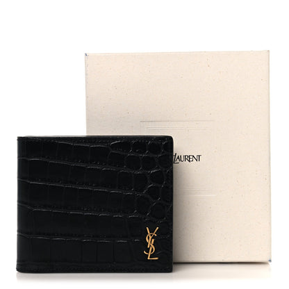 Calfskin Crocodile Embossed Tiny Cassandre East West Wallet Black