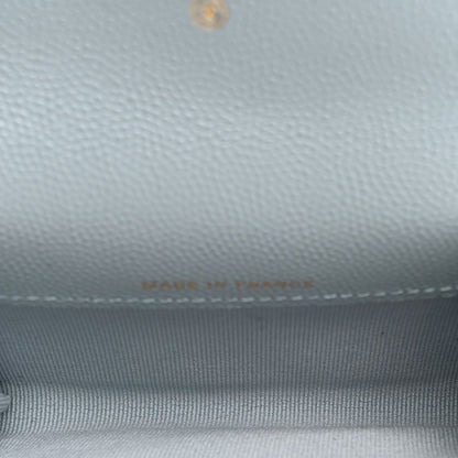 Caviar Quilted Flap Card Holder Wallet Light Blue