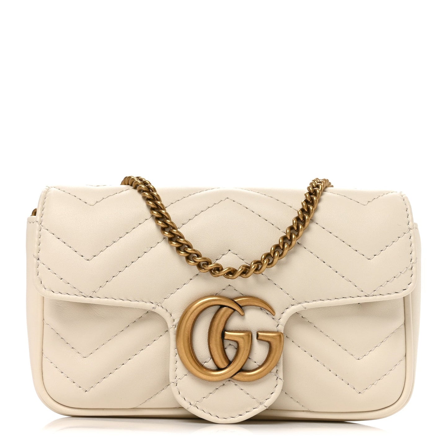 Calfskin Matelasse Super Mini GG Marmont Shoulder Bag White