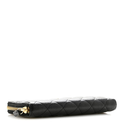 Caviar Quilted Large Gusset Zip Around Wallet Black