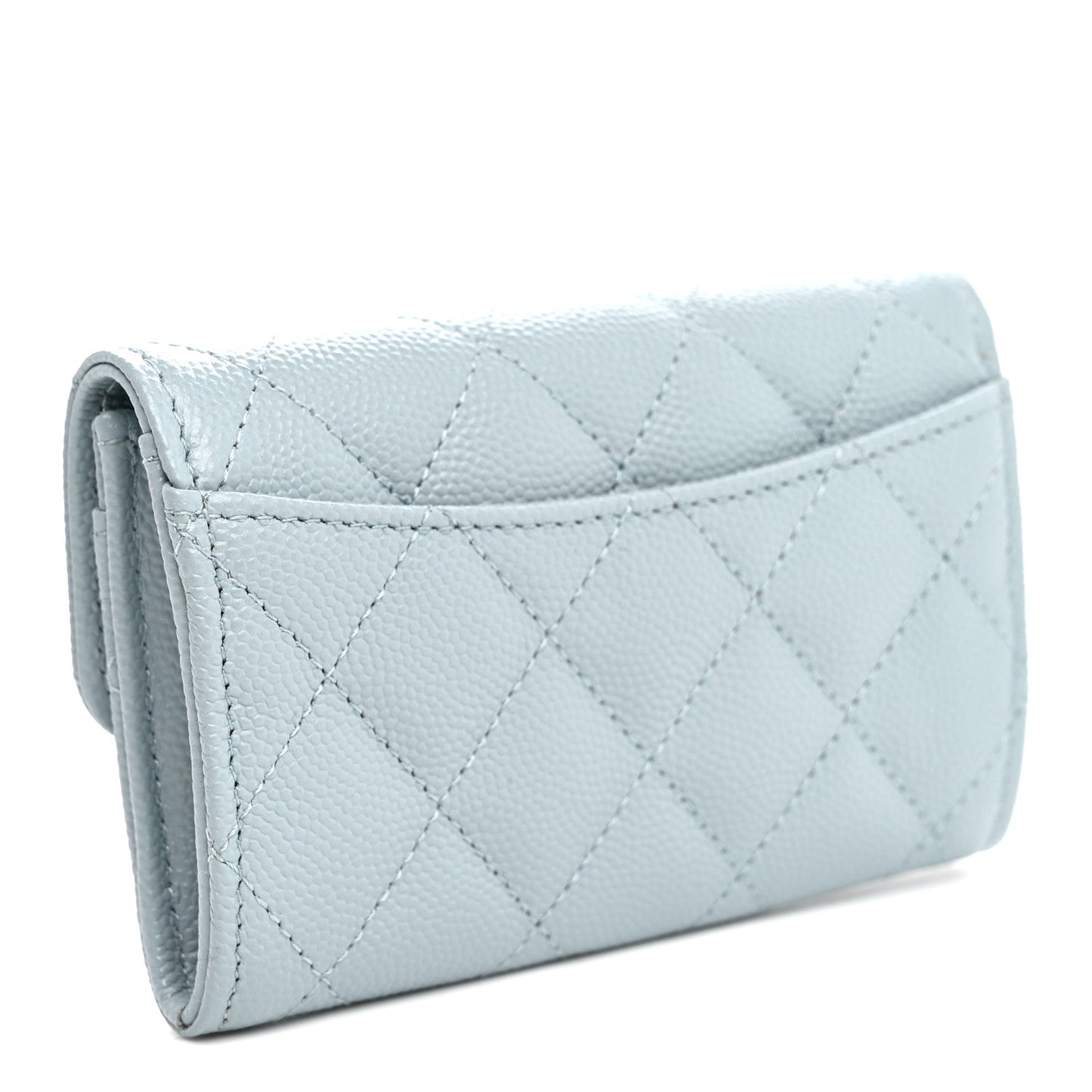 Caviar Quilted Flap Card Holder Wallet Light Blue