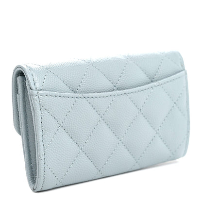 Caviar Quilted Flap Card Holder Wallet Light Blue