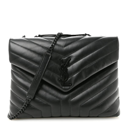 Calfskin Y Quilted Monogram Monochrome Medium Loulou Chain Satchel Black