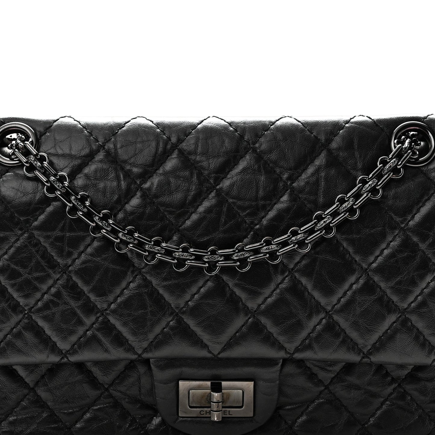 Aged Calfskin Quilted 2.55 Reissue 225 Flap So Black