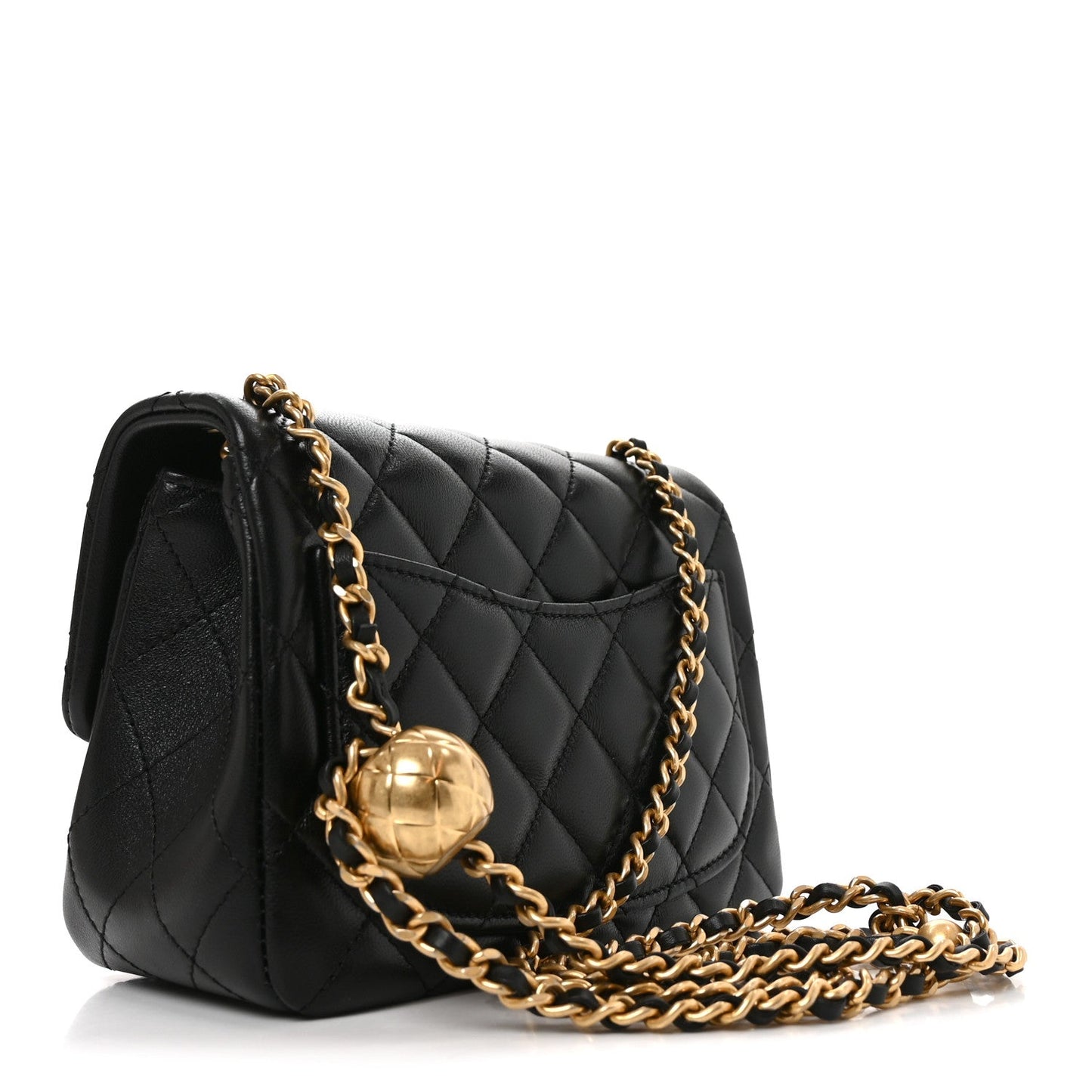 Lambskin Quilted Mini Pearl Crush Flap Black