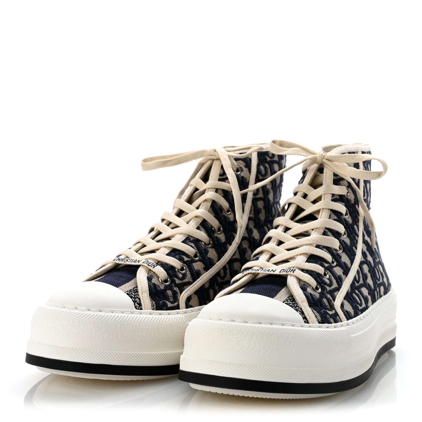 Technical Knit Calfskin Oblique Womens Walk'n Dior High Top Sneakers 41 Deep Blue