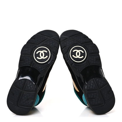 Fabric Calfskin Suede CC Womens Sneakers 39 Black Turquoise Gold 39 Black Turquoise Gold