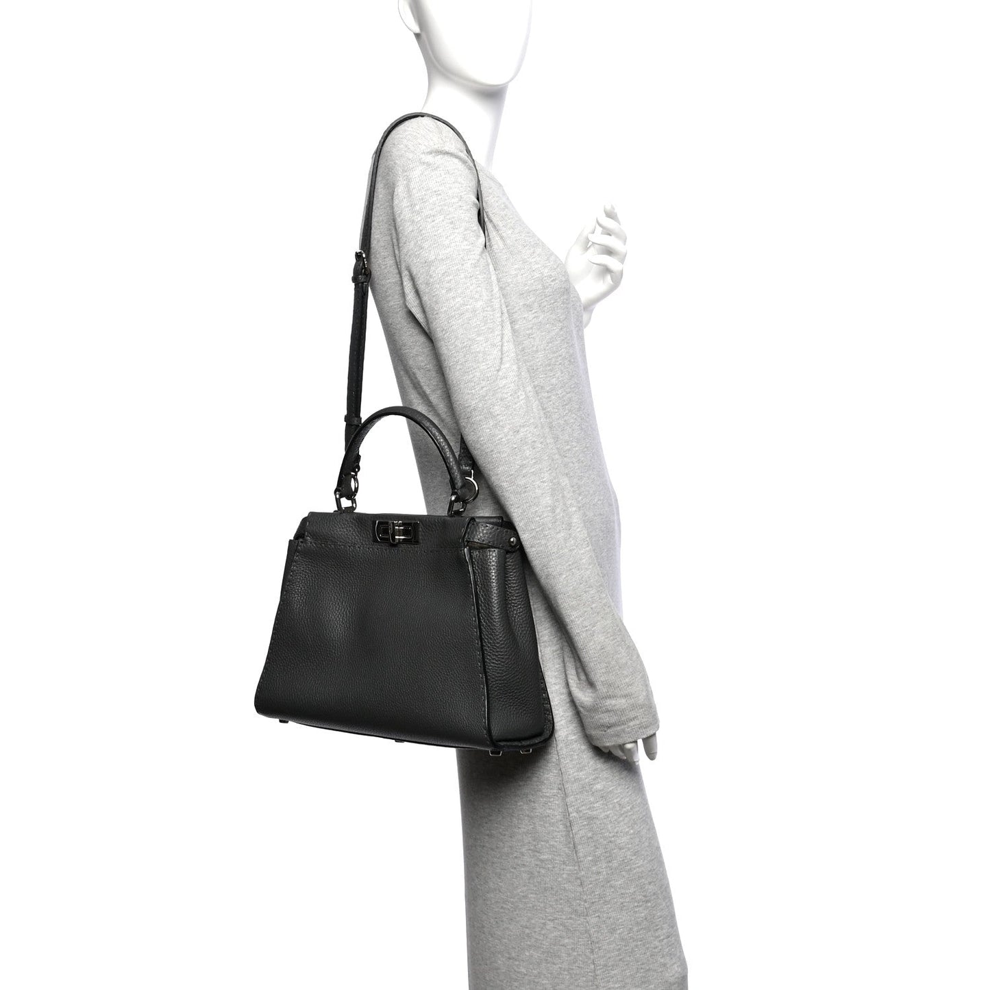 Cuoio Romano Selleria Bi-Color Medium Peekaboo Iconic Satchel Asfalto Latte