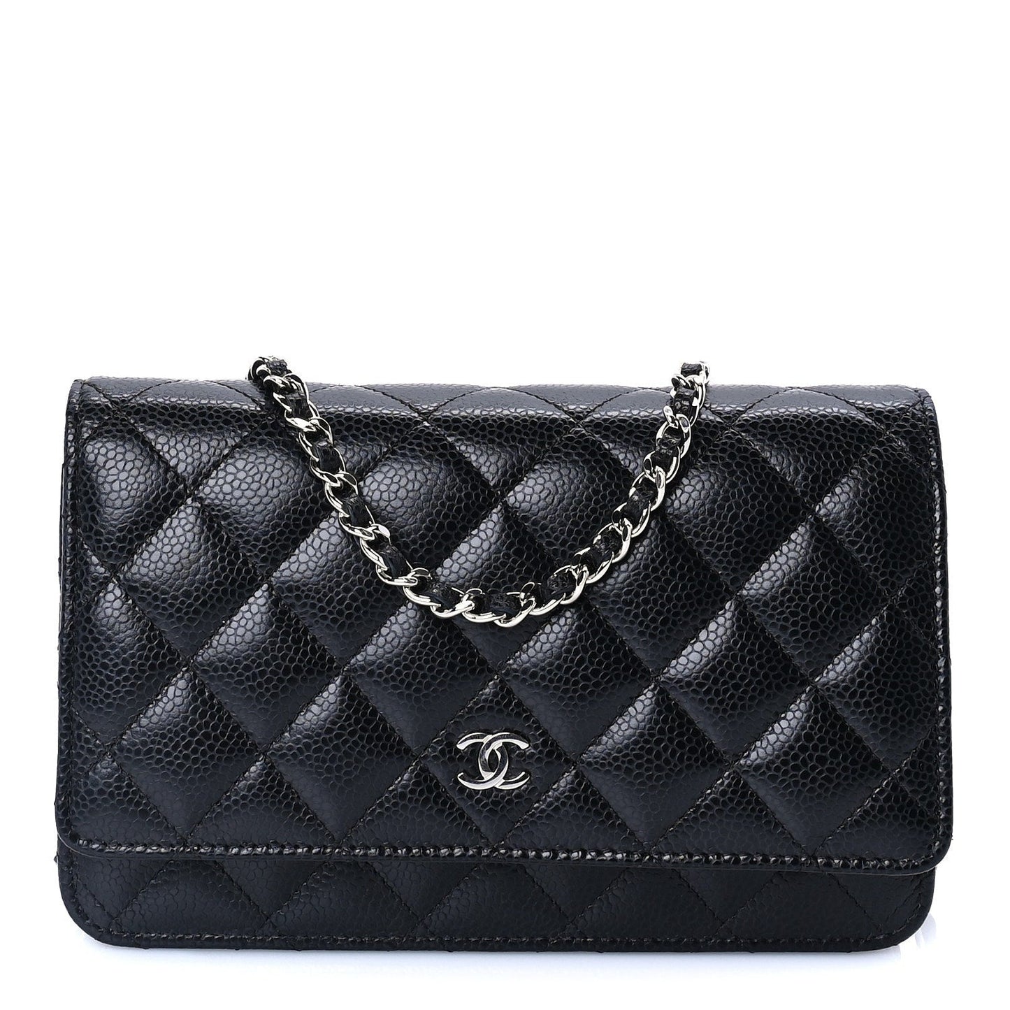 Caviar Quilted Wallet on Chain WOC  Black