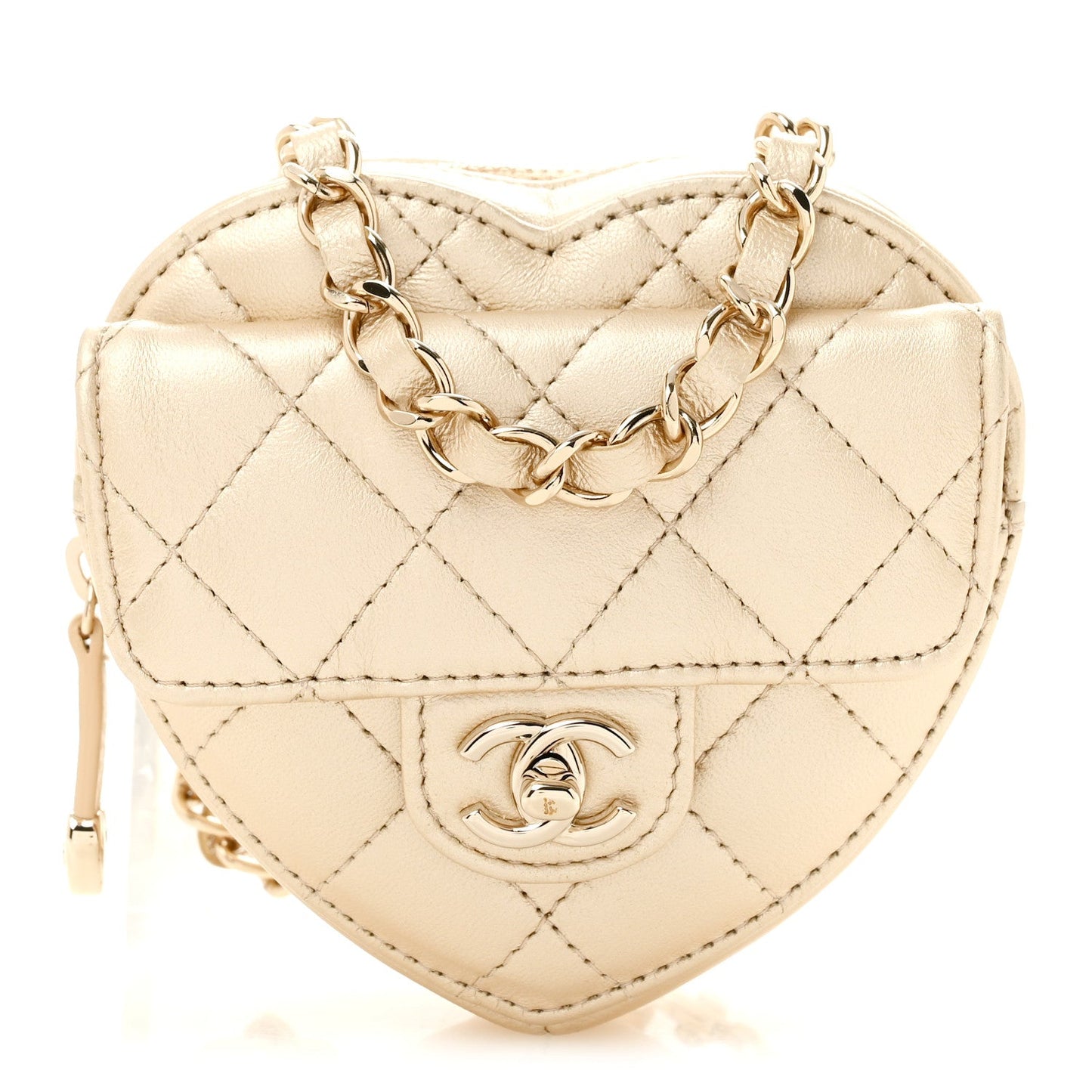 Metallic Lambskin Quilted CC In Love Heart Waist Belt Bag With Chain Gold