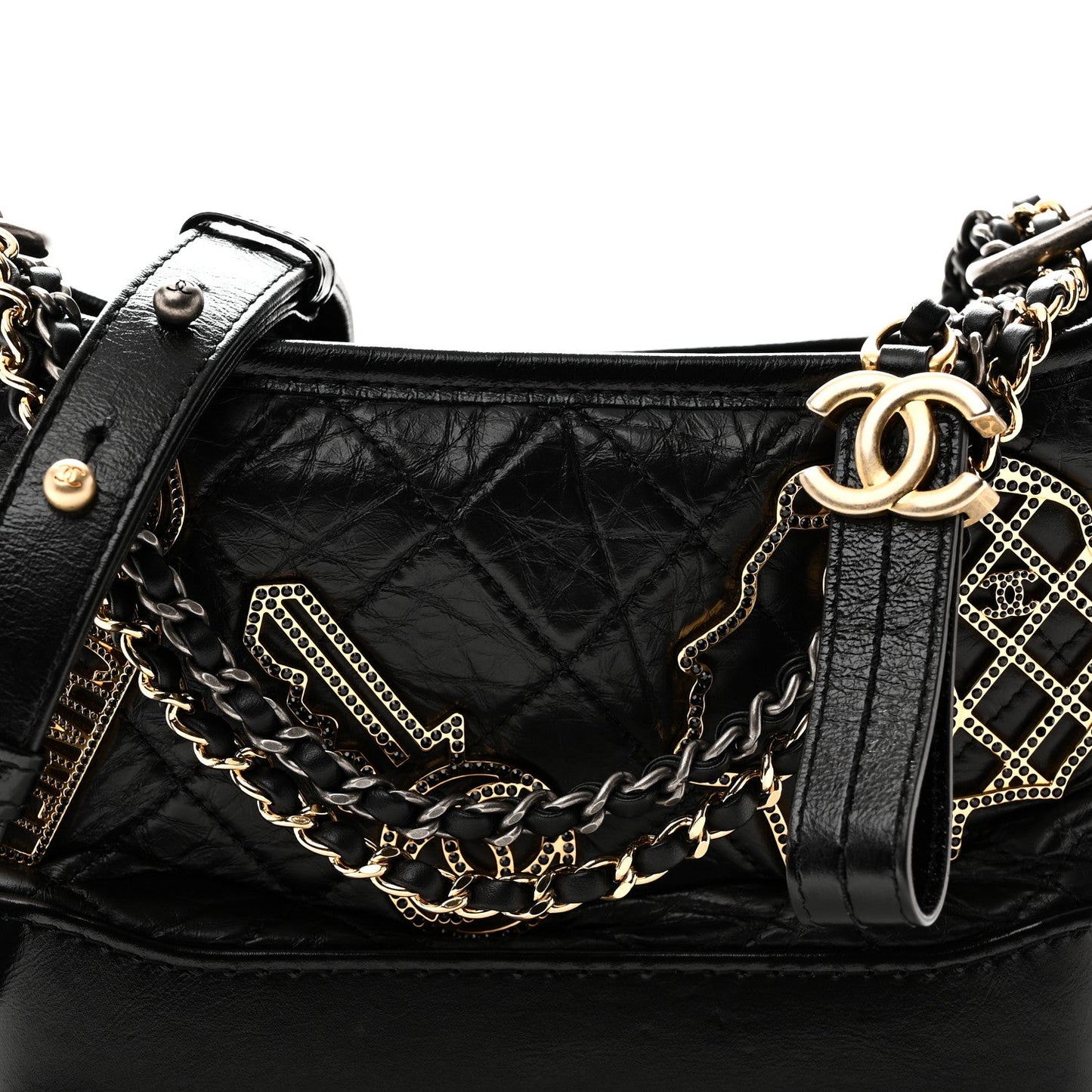Aged Calfskin Quilted Charms Small Gabrielle Hobo Black
