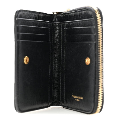 Grain De Poudre Matelasse Chevron Monogram Compact Zip Around Wallet Black